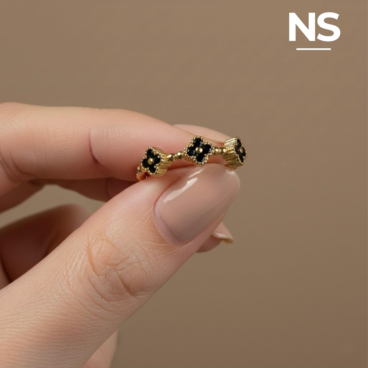 Anillo TREBOLES ONIX NEGRO  #05