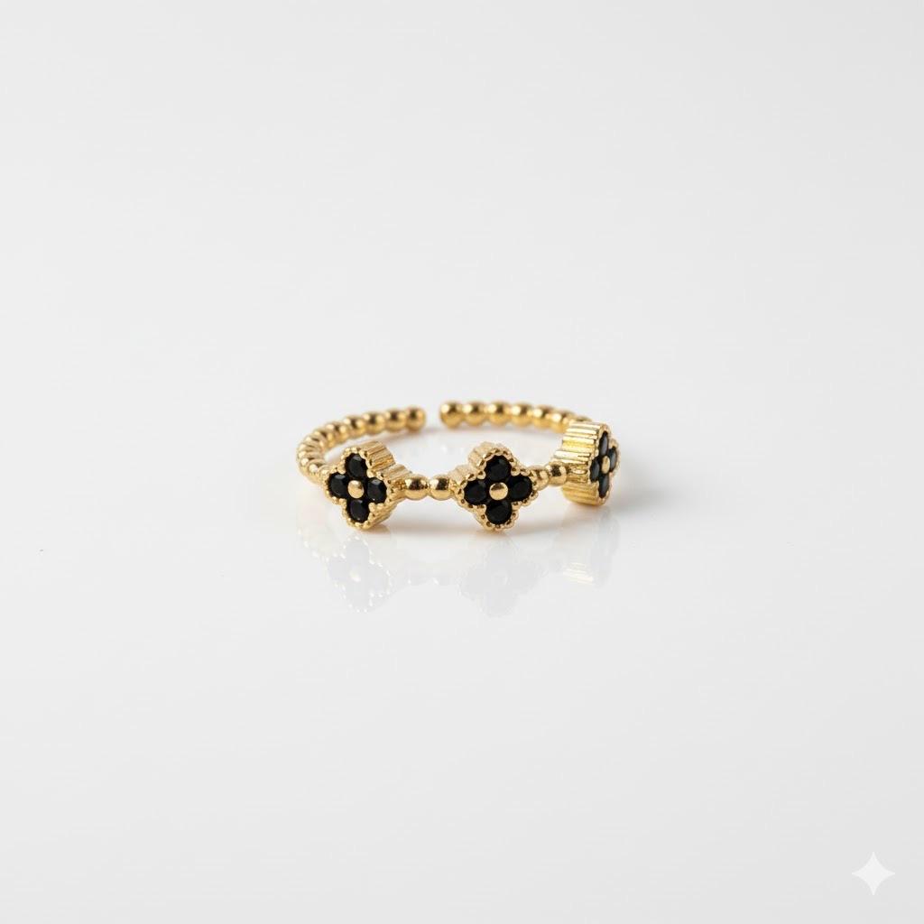 Anillo TREBOLES ONIX NEGRO  #05